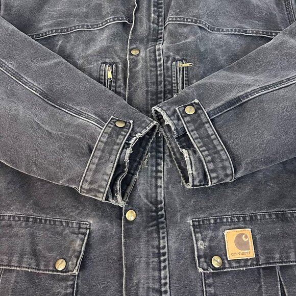 Vintage Carhartt Washed Black Chore Barn Jacket Blanket Lined Size XL Men's - Picture 8 of 10